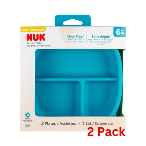 NUK Suction Plates and Lid, Assorted Colors, 2 Pack, 6+ Months