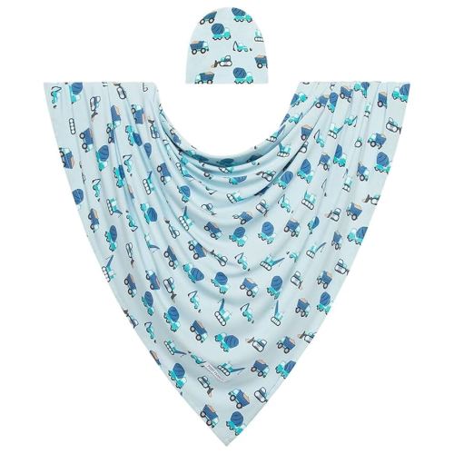 Posh Peanut Baby Swaddle Blanket & Beanie - Matching Newborn Swaddle Set, Doubles As Receiving Blanket or Nursing Cover (Construction Cars)
