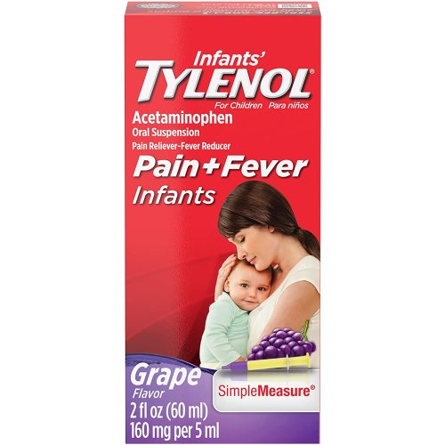 Infants' Tylenol Oral Suspension Liquid Medicine with Acetaminophen, Baby Fever Reducer & Pain Reliever for Minor Aches & Pains, Sore Throat, Headache & Toothache, Grape Flavor, 2 fl. oz