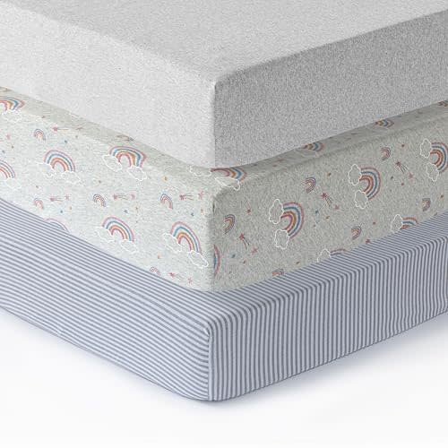 Dreamology 100% Cotton Jersey Standard Crib Sheets for Boys & Girls | Super Soft, Breathable, Neutral 3-Pack | Fitted Cotton Crib Sheets Girls, Boys and Toddler Beds 28"x52"