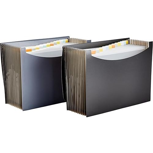 Amazon Basics Expanding Organizer File Folder, Letter Size - Black & Gray, 2-Pack