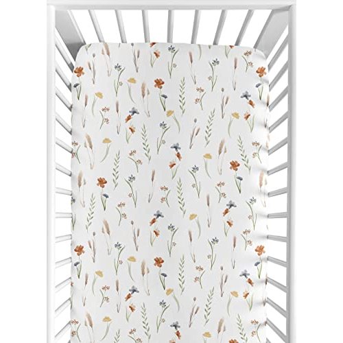 Sweet Jojo Designs Baby Crib Sheets Girl - Boho Floral Fitted Crib Sheet for Infant Nursery Toddler Room Standard Mattress - Flower Garden Bohemian Farmhouse Wildflower Vintage Shabby Chic Nature