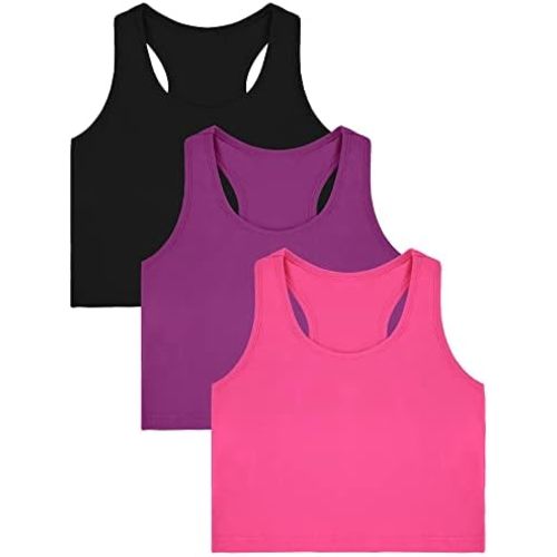 Bencailor 3 Pcs Girls Dance Tank Top Racerback Crop Tank Top Sleeveless Girls Tops Vests for Children