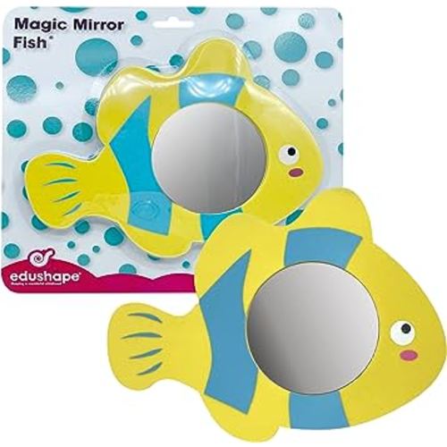 Edushape Magic Mirror Shapes, Fish - Bath Foam Toys with Mirror - Stick-On, Removeable - Toddlers 1-3 - Cause, Effect, Cognitive Skills