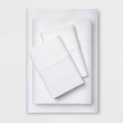 Twin/twin Xl Solid Performance 400 Thread Count Sheet Set White - Threshold™: Cotton Sateen, Oeko-tex Certified