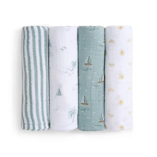 aden + anais Organic Cotton Muslin Swaddles in Sailing Seas 4 Pack