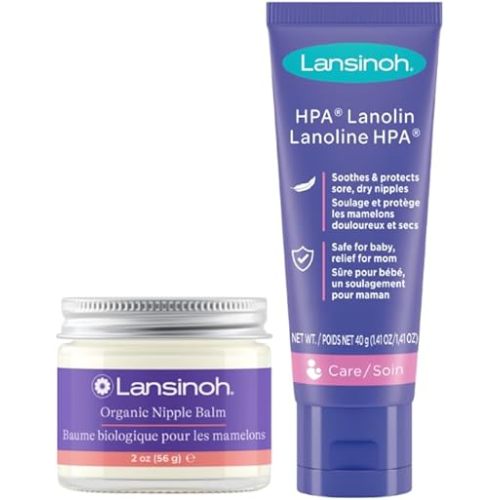 Lansinoh Organic Nipple Balm and HPA Lanolin Nipple Cream Bundle for Breastfeeding