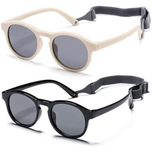 Baby Sunglasses, 2PCS Toddler Sunglasses with Strap Kids Polarized Glasses, Infant Sunglasses for 0-24 Months Soft Frame Safe
