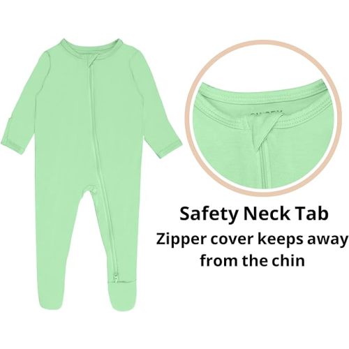 GUISBY Rayon Baby Footed Pajamas with Mitten Cuffs,Soft Long Sleeve Romper 0-18 Months