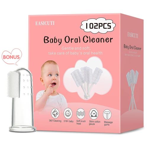 102PCS Baby Tongue Cleaner,Baby Oral Cleaner Newborn Baby Toothbrush,Disposable Infant Toothbrush Clean Baby Mouth,Gauze Gum Cleaner Stick Dental Care for 0-36 Month Baby+1 Finger Toothbrush with Case