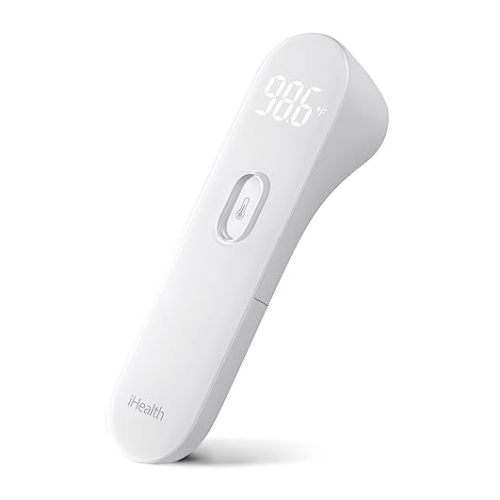 iHealth No-Touch Forehead Thermometer, Infrared Digital Thermometer for Adults and Kids, Touchless Baby Thermometer, 3 Ultra-Sensitive Sensors, Large LED Digits, Quiet Vibration Feedback, Non Contact - White