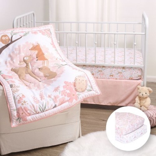 The Peanutshell Fairytale Forest Pink Crib Bedding Set, 3pc to 12 Pc, For Girls, Size: 5pc  - Out of Stock