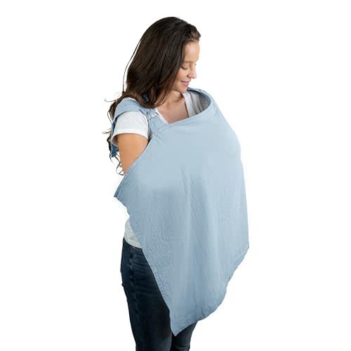 Muslin Nursing Cover for Baby Breastfeeding, Soft & Breathable Cotton Breastfeeding Cover for Mom with Rigid Hoop for Mother Nursing Apron by Comfy Cubs (Sky Blue)