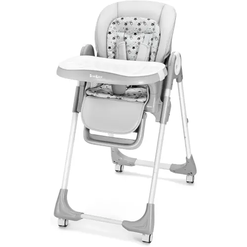 Foldable High Chair with Soft Cushion, High Chairs for Babies and Toddlers, Height Adjustable Feeding Chair, Adjustable Backrest and Footrest, Lockable Wheels, Star Gray