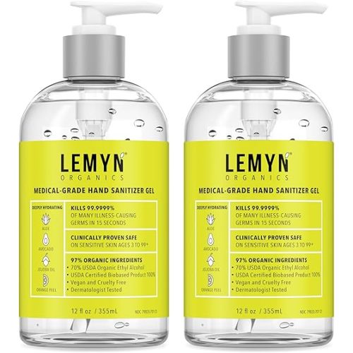 Medical Grade Hand Sanitizer Gel - 97% ORGANIC - 12 FL.OZ. (PACK OF 2)