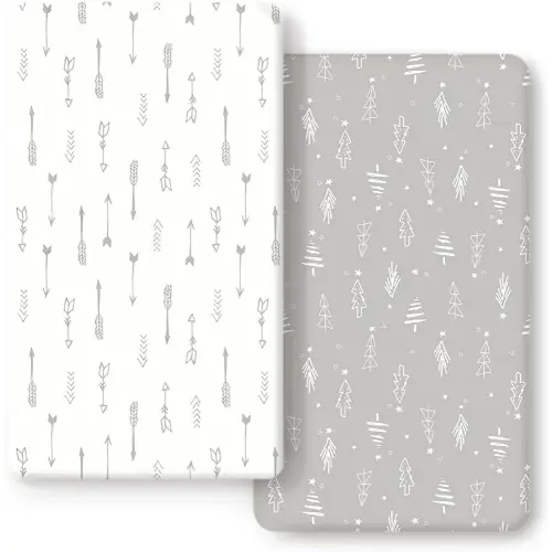 GRSSDER Stretchy Ultra Soft Jersey Knit Fitted Crib Sheets Set 2 Pack, Cozy Crib Sheet Fits All Standard Crib Mattress Pads, Christmas Trees and Arrows