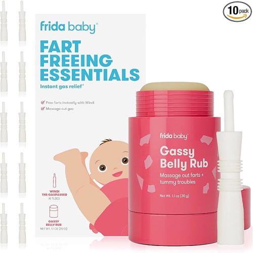 Frida Baby Fart Freeing Essentials | Includes Windi and Gassy Belly Rub for Safe, Natural, and Instant Gas Relief for Infants and Babies