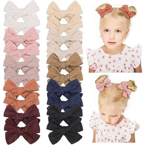 Jollybows 20 Peices Hair Bows for Girls Baby Pigtail Fully Lined Clips Toddler Alligator Kids Teens Barrettes Accessories