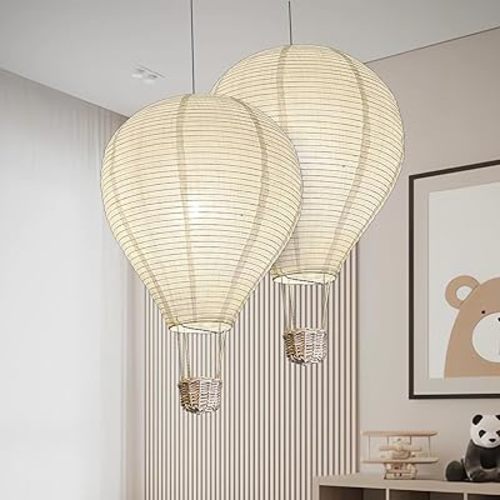 2PCS fabric Hot air balloon lampshade decorations hanging 14inch pendant light shade Gifts for children Nursery kid's living room chandelier new born baby room decor party decoration