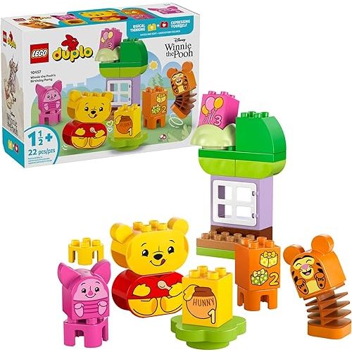 LEGO DUPLO Disney Winnie The Pooh’s Birthday Party Building Set - Baby Toy for 18 Months and Up - Sensory Toys to Inspire Imaginative Play - Building Blocks for Toddlers 1-3 - 10457