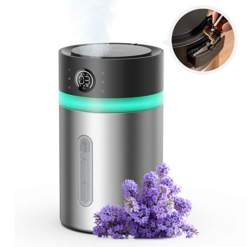 oneisall Stainless Steel Cool Mist Humidifier 3.8L Top Fill Aromatherapy Diffuser Adjustable Mist with Auto Mode Timer Night Light 32 Hours Last