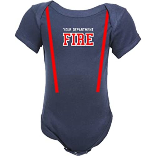 Fully Involved Stitching Firefighter Personalized Navy Baby Bodysuit