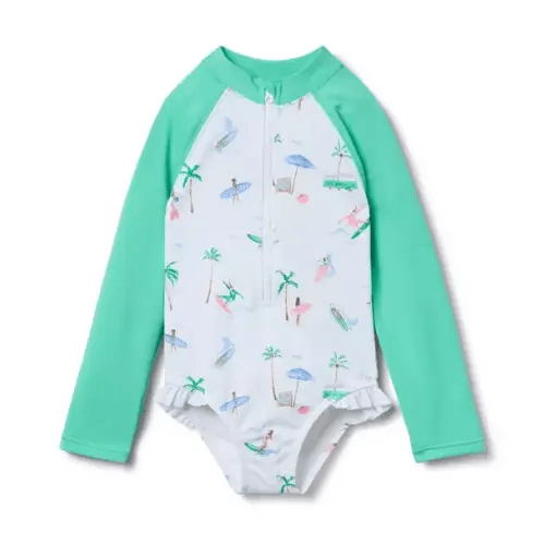 Girl White Surfer Recycled Surfer Rash Guard Swimsuit by Janie and Jack