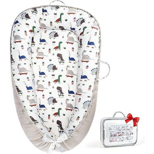 Tumbona para bebé – Tumbona para recién nacido de 0 a 24 meses, transpirable de algodón puro para bebé, regalos esenciales para recién nacidos, tumbona portátil para el suelo para el hogar y viajes