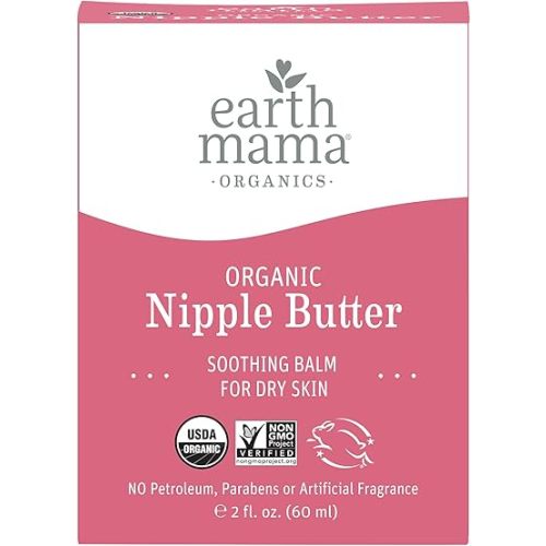 Earth Mama Organic Nipple Butter Breastfeeding Cream, Lanolin-Free, Safe for Nursing & Dry Skin, Non-GMO Project Verified, 2 Fl Oz