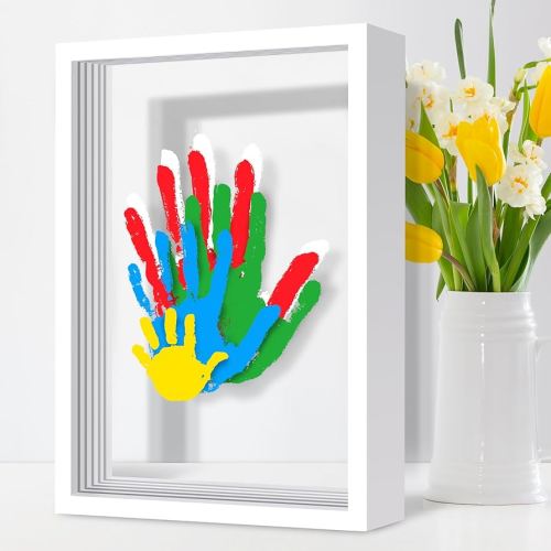 Family Handprint Kit for 5, DIY Craft Keepsake Frame, Hand Print Ornament Kits, Family Gifts for New Parents, Grandparents, New Mom, New Baby, Father's Day, Mother's Day, 7 Non -Toxic Paints