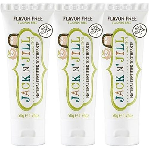 Jack N' Jill Natural Toothpaste for Kids - Fluoride Free Toothpaste, 40% Xylitol, BPA-Free - Flavor Free, 1.76 oz (Pack of 3)