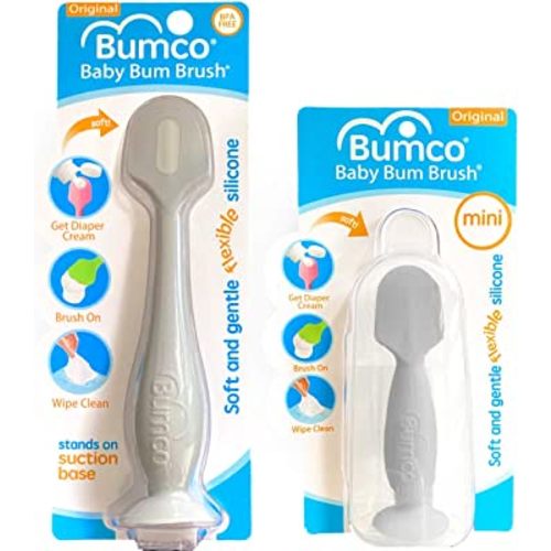 Bumco Diaper Cream Spatula + Mini Baby Bum Brush for Baby Butt Cream with Travel Case - Diaper Cream Applicator Set, Butt Spatula Baby Necessities, Diaper Cream Brush, Gray