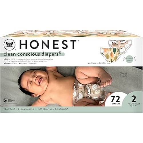 The Honest Company Clean Conscious Diapers | Plant-Based, Sustainable | Fall '24 Limited Edition Prints | Club Box, Size 2 (12-18 lbs), 72 Count