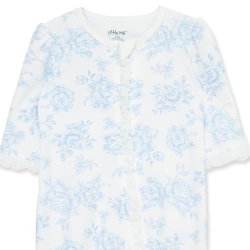 Little Me Clothes for Baby Girls 100% Cotton 2Pc Zipper Closure Footie and Headband Set, Baby Essentials, Preemie to 9 Months