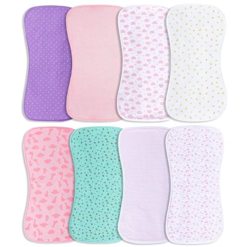 Hakochia Burp Cloths for Baby Girls Organic Cotton Large Burp Clothes Extra Absorbent Soft Burping Rags Spit Up Cloth Sets for Newborns 8 Pack