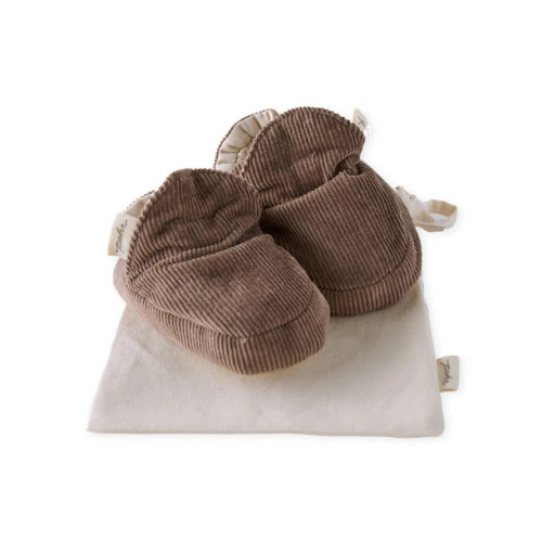 Organic Corduroy Baby Booties - Brown, 0-3m
