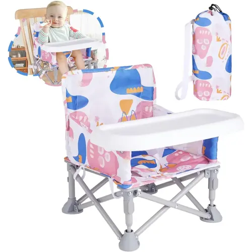 Portable Booster Seat, Toddler Baby Seat with Tray for Dining Table Compact Floor Chair for Camping Lawn Beach Babies Travel 6-36 Months