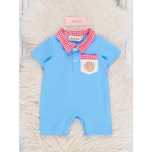 Baseball Stripes Embroidered Pocket Romper