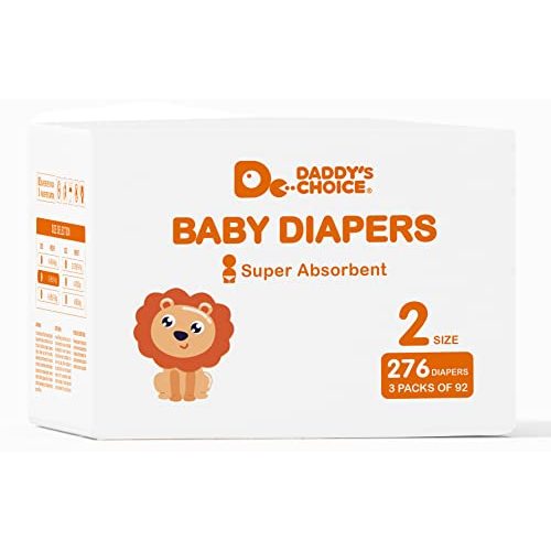Baby Diapers Size 2 (12-18 lbs) 276ct, Daddy's Choice Super Absorbent, Dry & Bouncy Soft Diapers, Safe & Soft for Sensitive Infant Skin（3 Pack of 92ct）