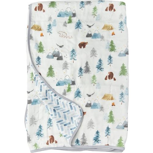 Loulou Lollipop Muslin Quilt - Cotton Blanket, Lightly Quilted, 47 x 47 inches, Adventure Begins, Baby & Toddler