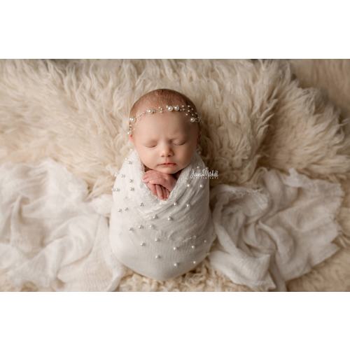 3 strand dainty pearl beaded newborn crown photography prop headband tieback in blush pink lavender aqua or white cream