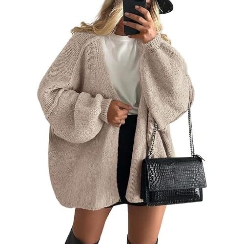 PRETTYGARDEN Womens Oversized Cardigan Sweaters 2025 Fall Long Lantern Sleeve Knit Open Front Lightweight Sweater