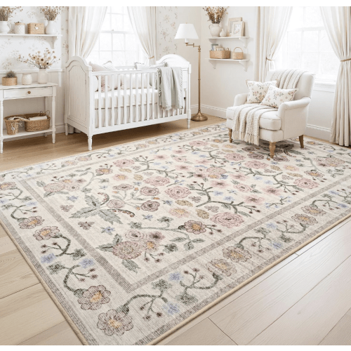 8x10 Area Rugs for Living Room Bedroom Floral Large Rug with Rubber Backing