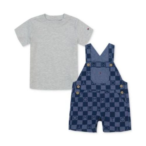Baby Boys Short-Sleeve Heather T-Shirt & Printed Shortall, 2 Piece Set