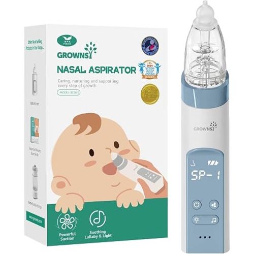 GROWNSY Electric Nasal Aspirator for Baby, Nose Sucker with 3 Tips, Blue