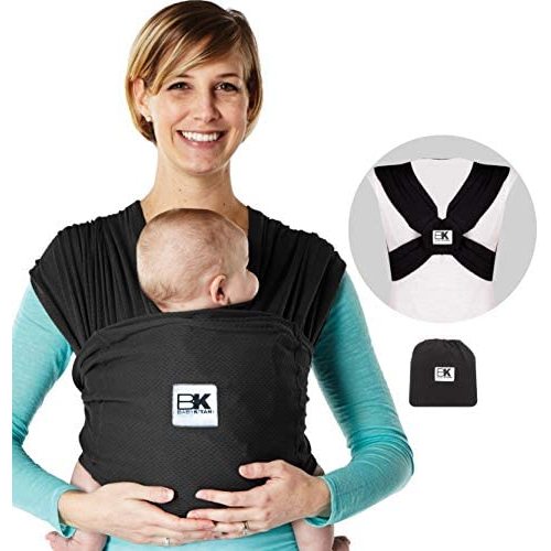 Baby K'tan Breeze Baby Wrap Carrier, Infant and Child Sling - Simple Pre-Wrapped Holder for Babywearing - No Tying or Rings - Carry Newborn up to 35 lbs, Black, Small (W Dress 6-8 / M Jacket 37-38)