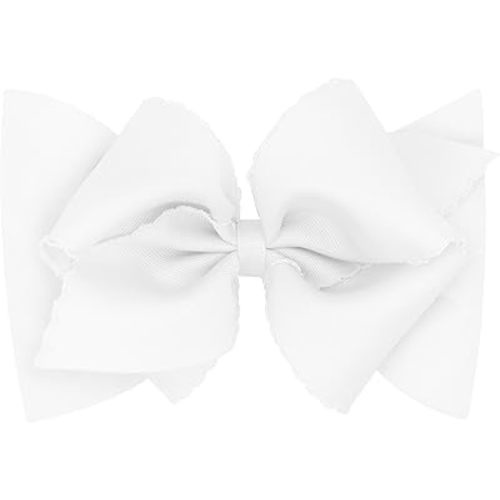 Wee Ones Girls' Small King Grosgrain Bow with Matching Moonstitch Edge on Stretch Jersey Hair Band, White, 0-6 Months
