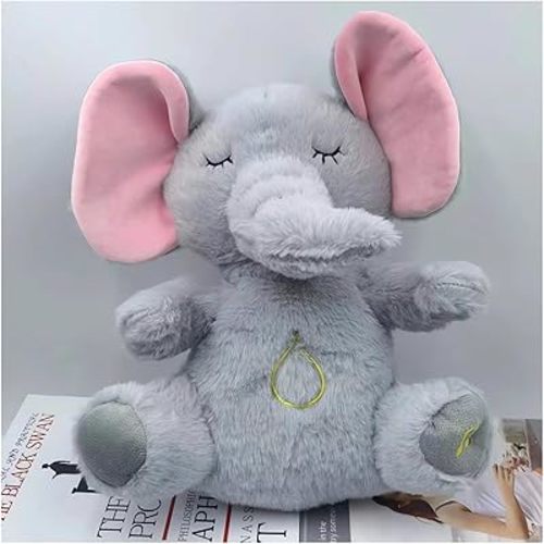 Relief Koala Breathing Stuffed Toy, Anxiety Relief Plush Breathing Animal, Sleeping Koala Plush Breathing with Musical Lights & Rhythmic Breathing Motion (B-Elephant)