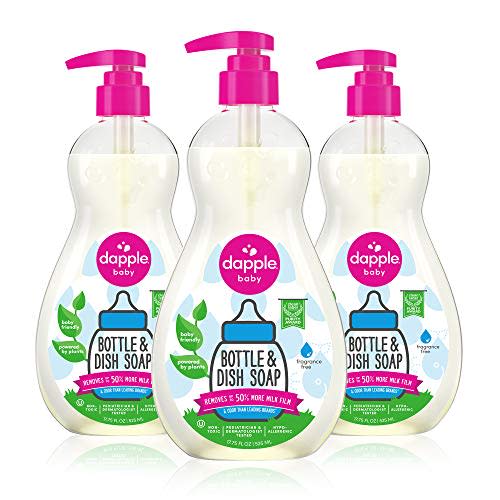 Dapple Baby Bottle and Dish Soap, Liquid, Plant Based, Hypoallergenic, 1 Pump Included, 17.75 Fl Oz, (Pack of 3)