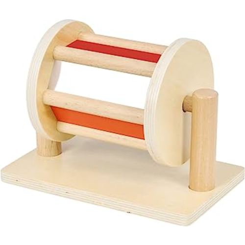 Montessori Spinning Drum Baby Toy for 6-12 Months Old, Tummy Time Toys, Wooden Spinning Rainbow BabyToys for Boy and Girls